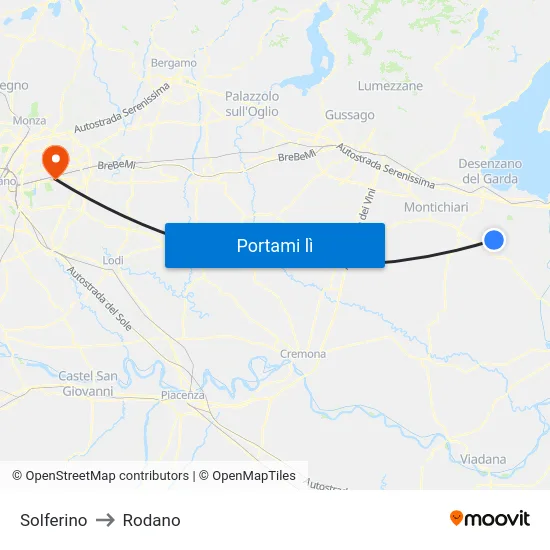 Solferino to Rodano map