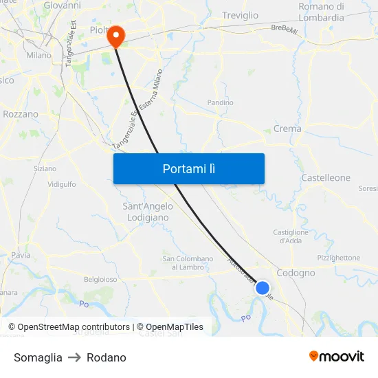 Somaglia to Rodano map