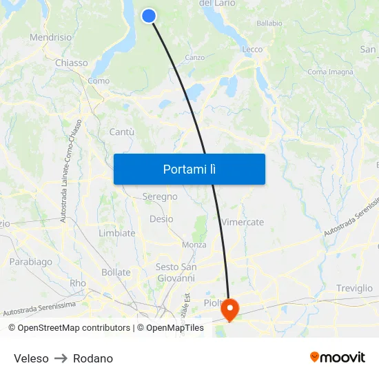 Veleso to Rodano map
