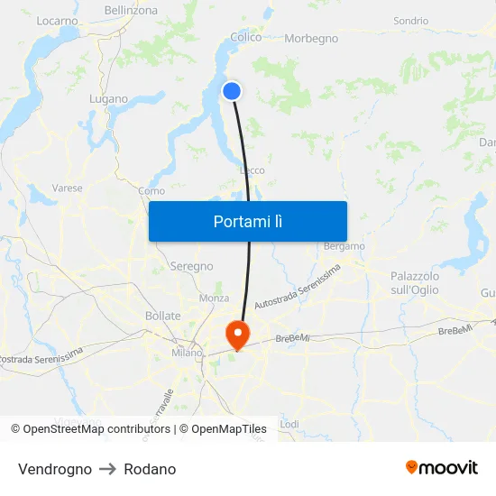 Vendrogno to Rodano map