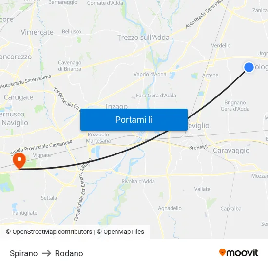 Spirano to Rodano map