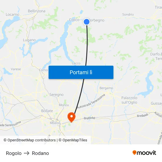 Rogolo to Rodano map