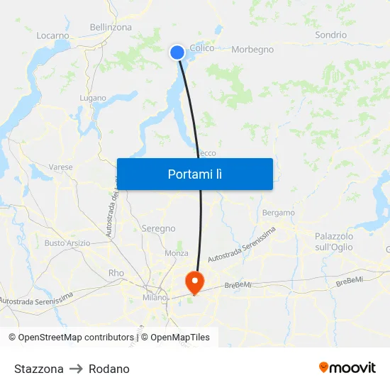 Stazzona to Rodano map