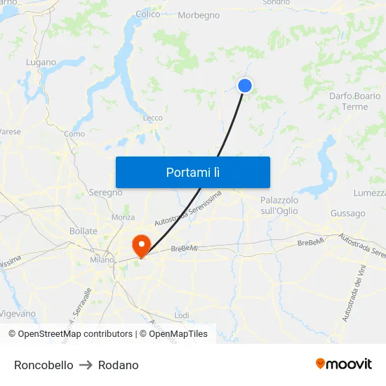 Roncobello to Rodano map