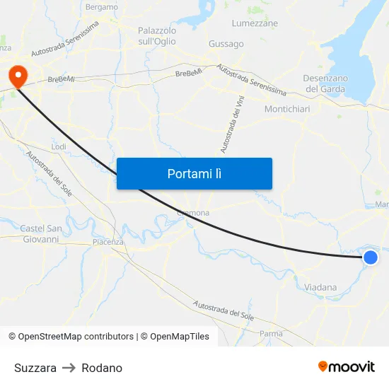 Suzzara to Rodano map