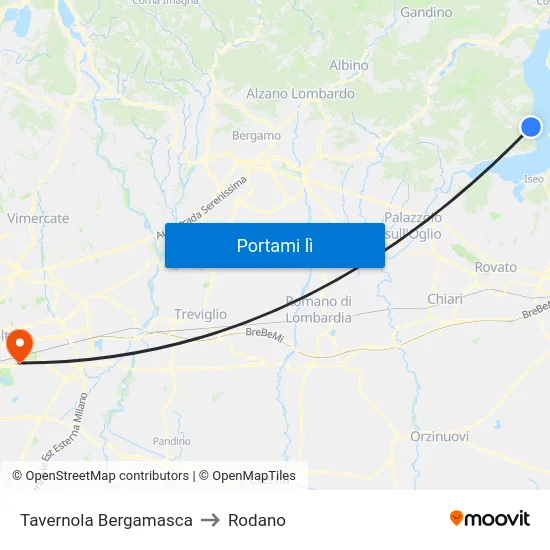 Tavernola Bergamasca to Rodano map