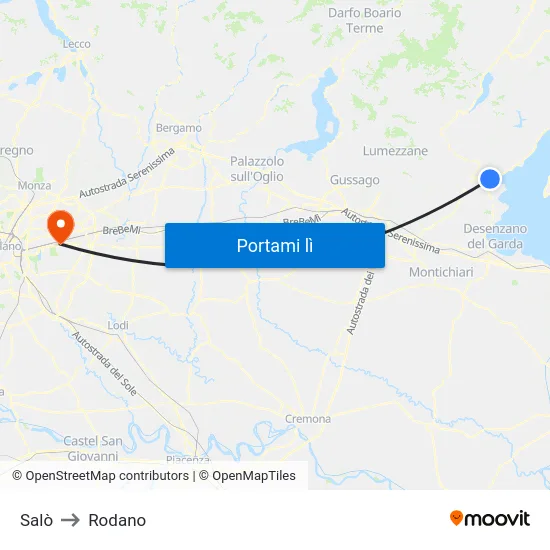 Salò to Rodano map
