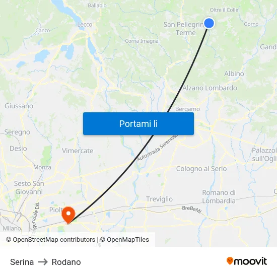 Serina to Rodano map