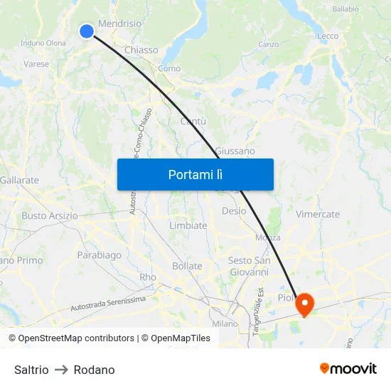 Saltrio to Rodano map