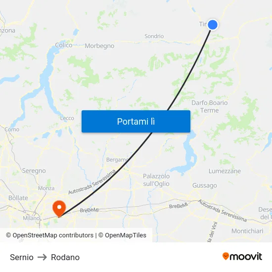 Sernio to Rodano map