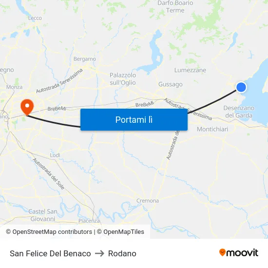 San Felice Del Benaco to Rodano map