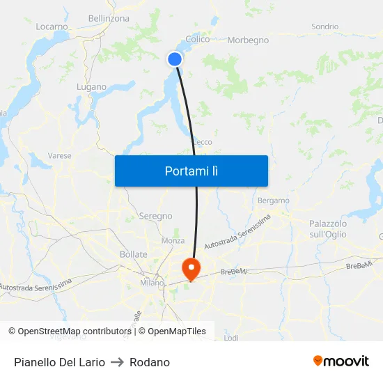 Pianello Del Lario to Rodano map