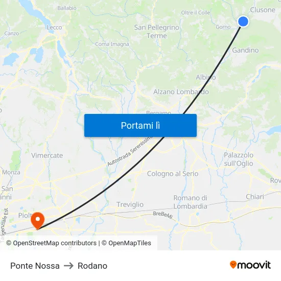 Ponte Nossa to Rodano map