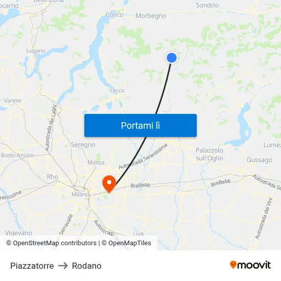 Piazzatorre to Rodano map