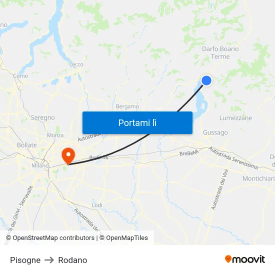 Pisogne to Rodano map