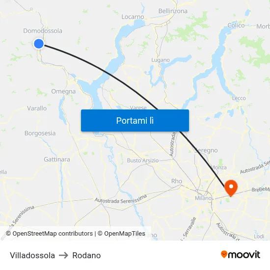 Villadossola to Rodano map