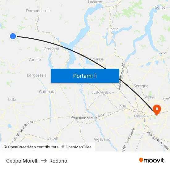 Ceppo Morelli to Rodano map