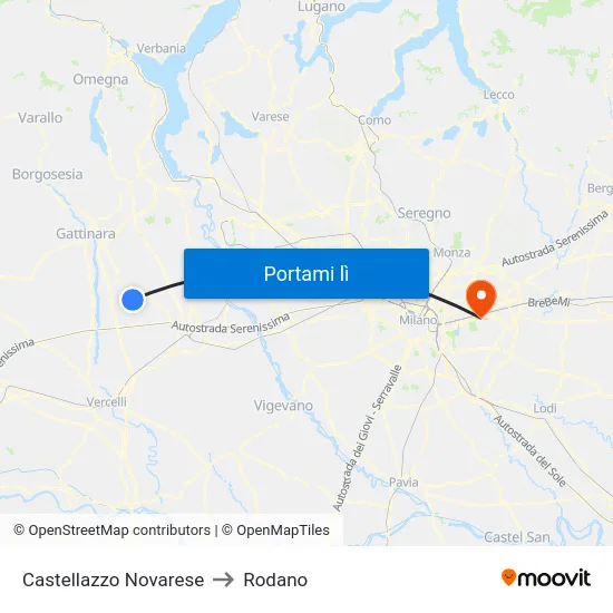 Castellazzo Novarese to Rodano map
