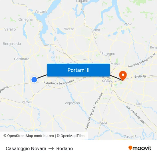 Casaleggio Novara to Rodano map