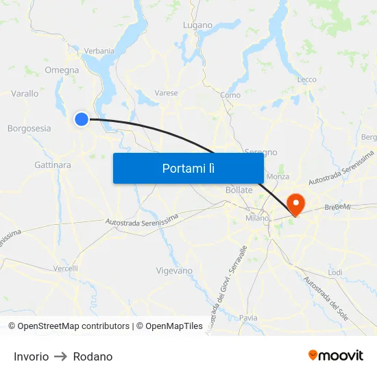 Invorio to Rodano map