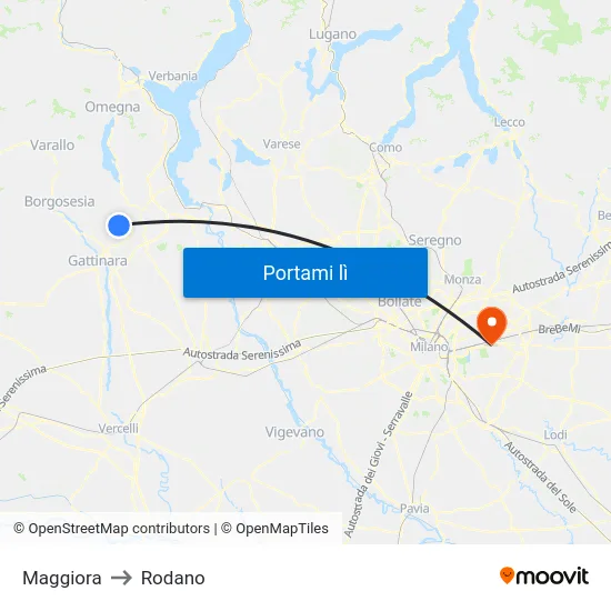 Maggiora to Rodano map