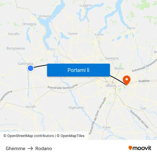 Ghemme to Rodano map