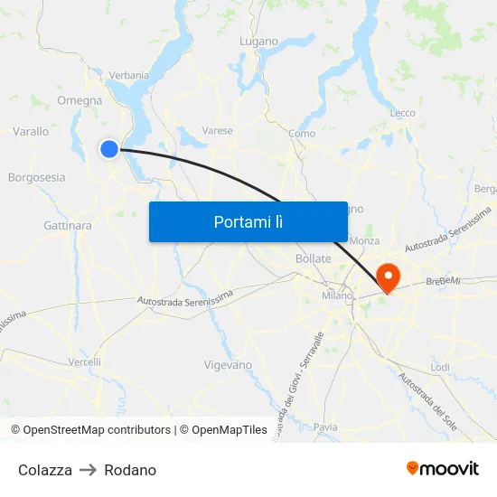 Colazza to Rodano map