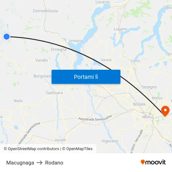 Macugnaga to Rodano map