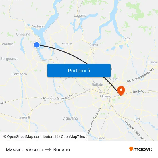 Massino Visconti to Rodano map