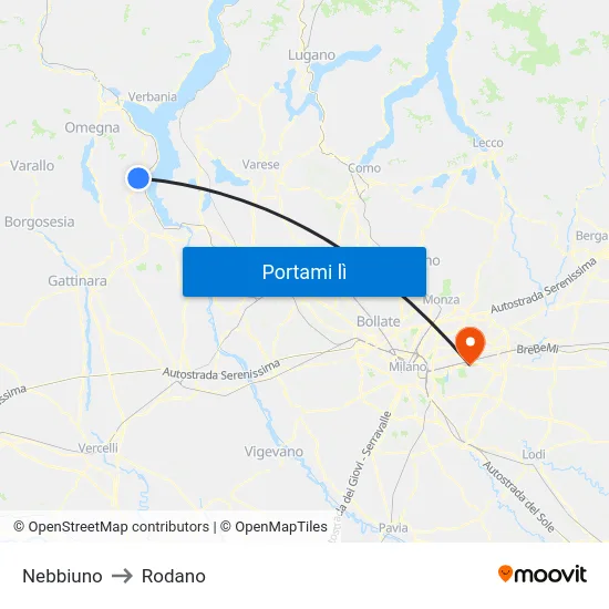 Nebbiuno to Rodano map