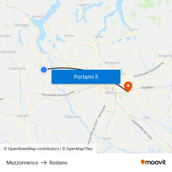 Mezzomerico to Rodano map
