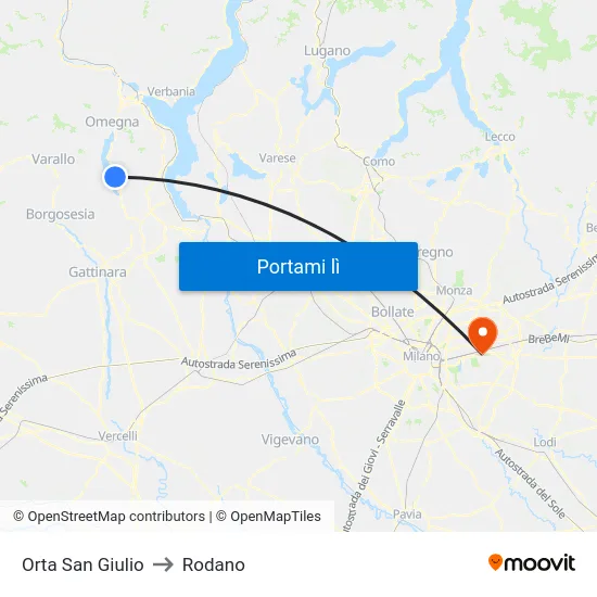 Orta San Giulio to Rodano map