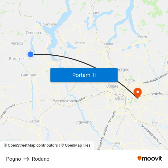 Pogno to Rodano map