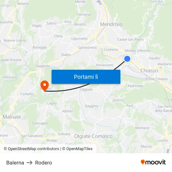 Balerna to Rodero map