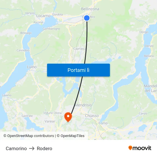 Camorino to Rodero map