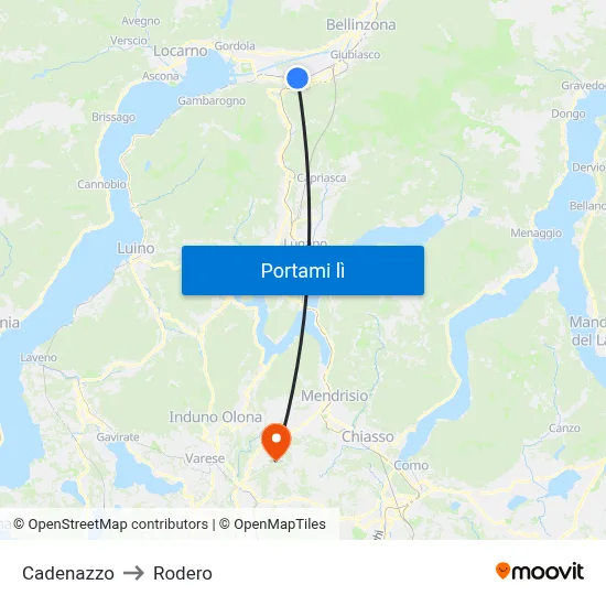 Cadenazzo to Rodero map