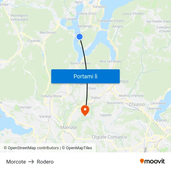 Morcote to Rodero map