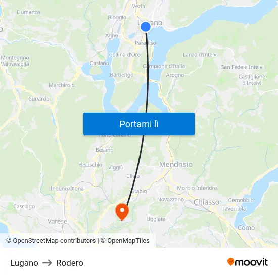 Lugano to Rodero map