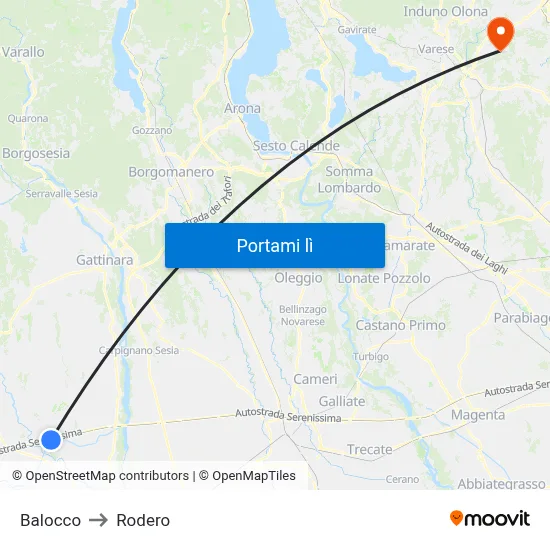 Balocco to Rodero map