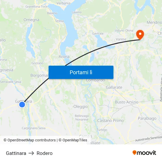 Gattinara to Rodero map
