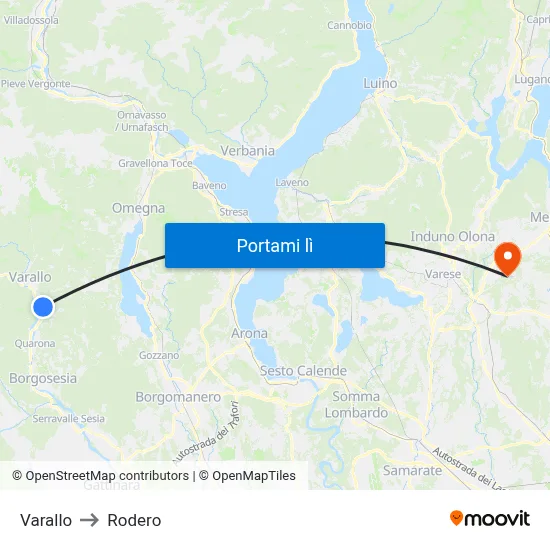 Varallo to Rodero map