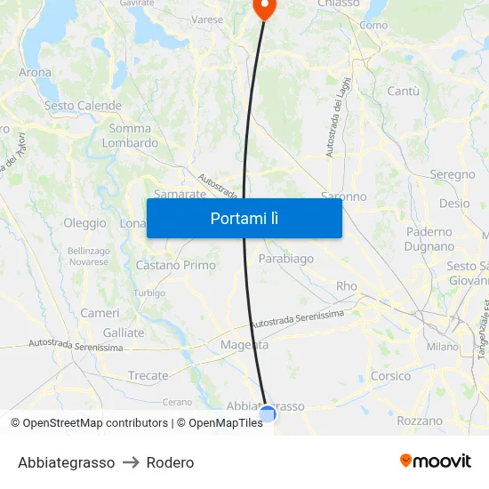 Abbiategrasso to Rodero map
