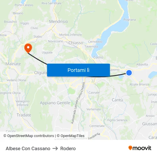 Albese Con Cassano to Rodero map