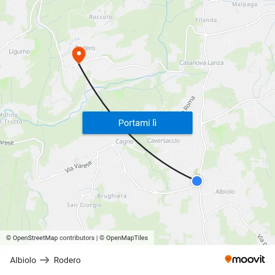Albiolo to Rodero map