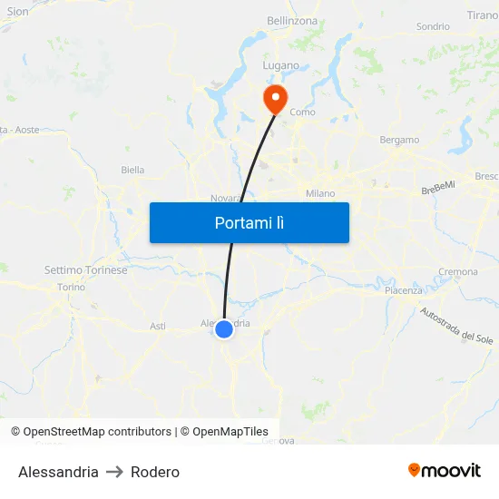 Alessandria to Rodero map