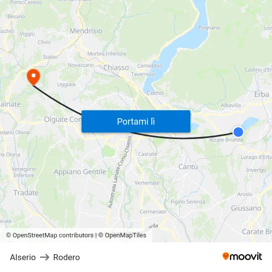 Alserio to Rodero map