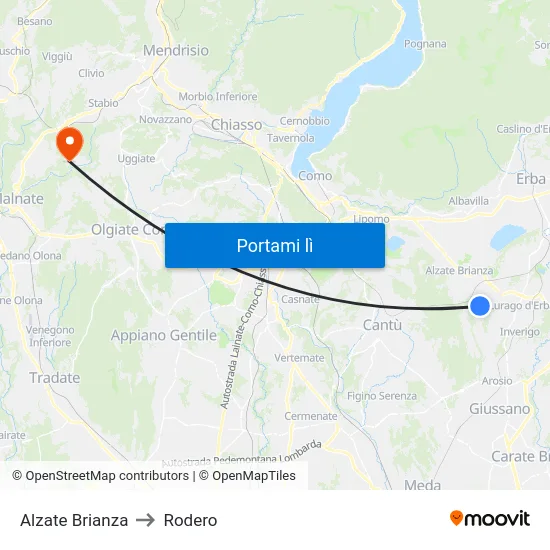 Alzate Brianza to Rodero map