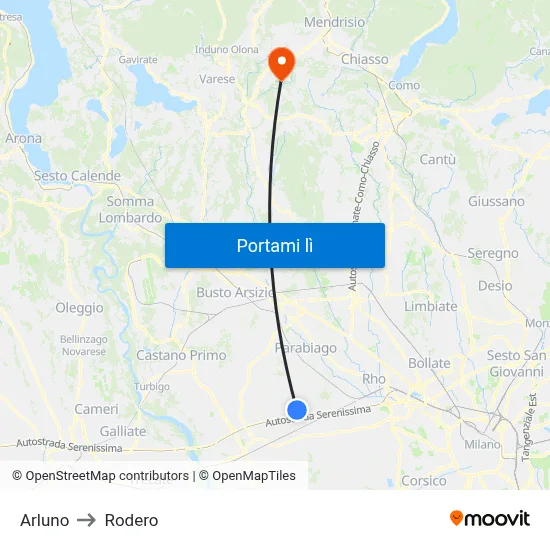 Arluno to Rodero map