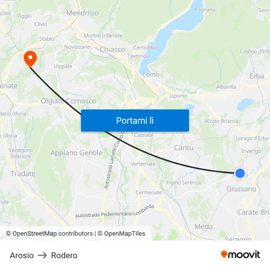 Arosio to Rodero map