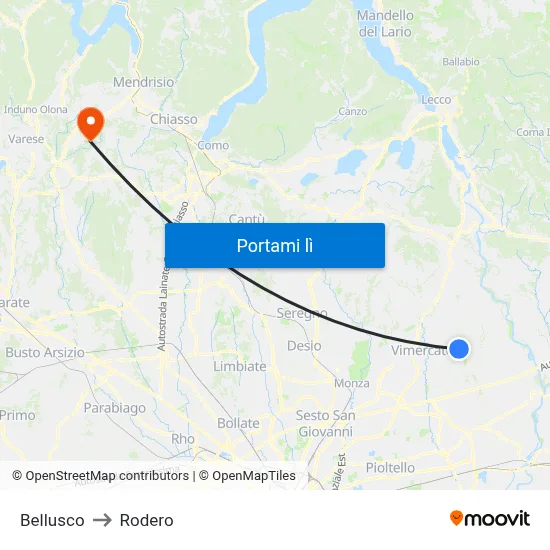 Bellusco to Rodero map